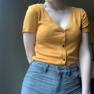 90s button up mustard yellow top